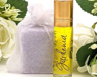 Gardenia Perfume Set - Roll On Fragrance Oil & Solid Block // Natural // Vegan // Alcohol Free // Pocket Size // Cruelty Free