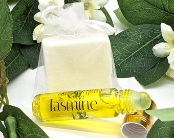 Jasmine Perfume Set - Roll On Fragrance Oil & Solid Block // Natural // Vegan // Alcohol Free // Pocket Size // Cruelty Free