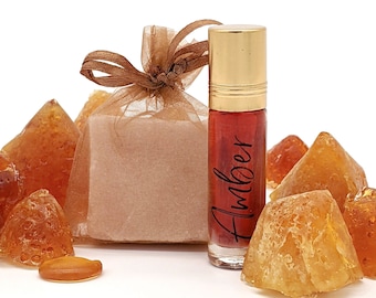 Amber Perfume Set - Roll On Fragrance Oil & Solid Block // Natural // Vegan // Alcohol Free // Pocket Size // Cruelty Free