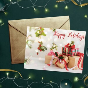Tarjeta de Navidad imprimible digital con diseño de paquete de regalo rojo