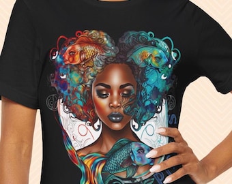 Pisces Birthday Shirt for Woman Pisces Shirt for Black Woman Pisces Gift for Her Pisces Graphic Tee Pisces Woman Shirt AI Pisces T-shirt