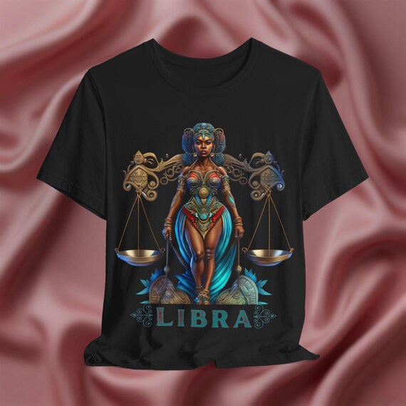 Black Libra T-Shirt Birthday Gift For Her September TShirt Libra Zodiac Shirt Astrology African American Woman Scale Top Horoscope Crewneck