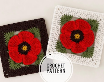 crochet 3d poppy flower granny square