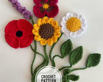 Pacchetto di modelli di fiori all'uncinetto: 5 segnalibri PDF e ciondoli per borse (download digitale)