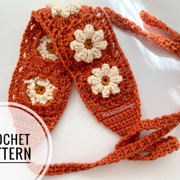 crochet pattern, daisy granny square headband pattern, popcorn daisy headband, digital pattern