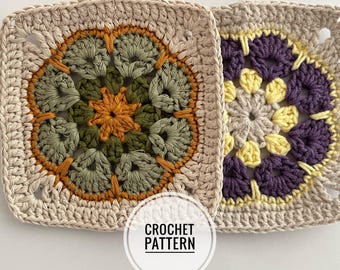 Schema all'uncinetto per quadrato della nonna con fiori africani (PDF)