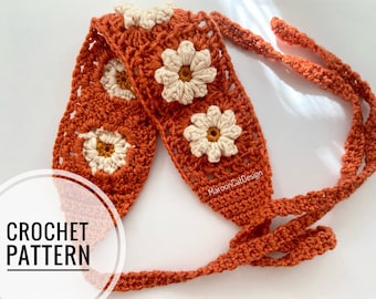 crochet pattern, daisy granny square headband pattern, popcorn daisy headband, digital pattern