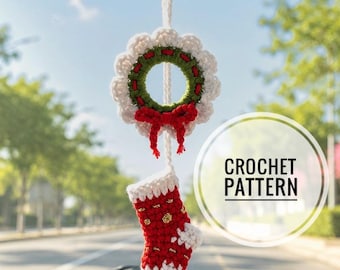Christmas Car Hanging Crochet Pattern : Stocking and Wreath Design