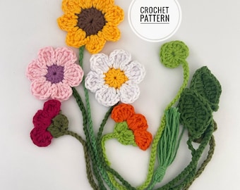 3 Flower Bookmark Patterns / Crochet Pattern / Crochet bookmark pattern