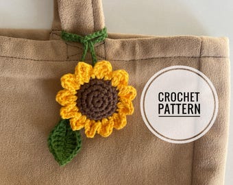 PATTERN ONLY / crochet sunflower bag charm pattern / crochet sunflower car mirror hanging / car accessories / sunflower bookmark pattern