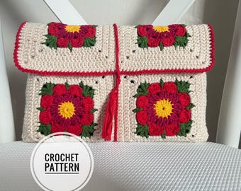 Modello per copertina all'uncinetto: motivo quadrato della nonna con fiori (modello PDF)
