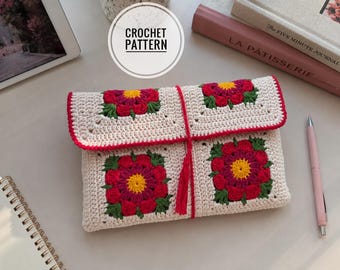 Crochet Book Sleeve Pattern: Flower Granny Square Design (PDF Pattern)
