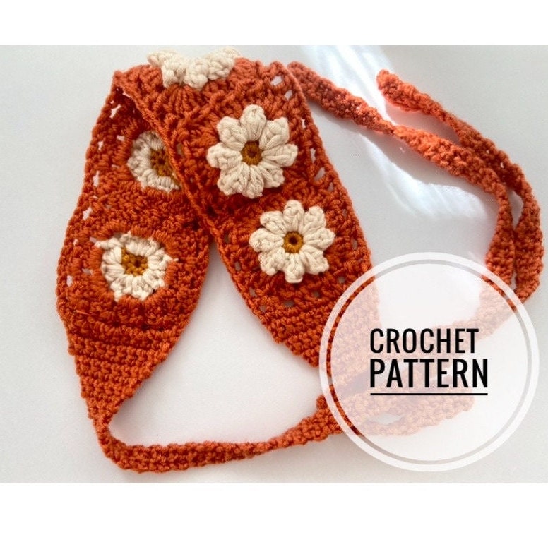 Crochet Pattern, Daisy Granny Square Headband Pattern