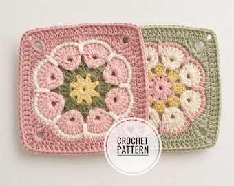 African Flower Granny Square Crochet Pattern (PDF)