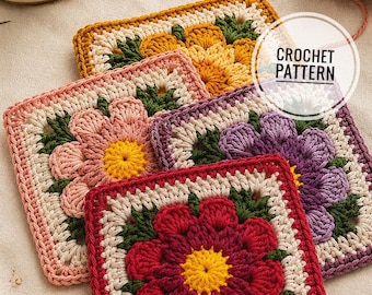 Flower Granny Square Crochet Pattern: PDF Digital Download