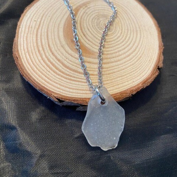 White Natural Maine Sea Glass Necklace