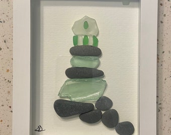 Lighthouse Art Crafted from Maine Sea Glass and Beach Stones
