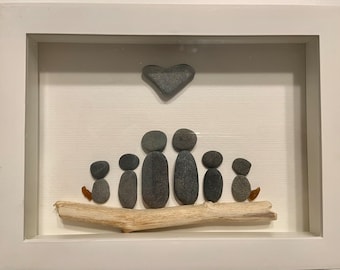 Pebble Rock Art Crafted with Pebbles and Wood from Maine Coast