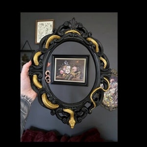 Handmade Ornate Oval Plaster Snake Serpent Frame (goth, dark acadamia, gothic, wall art)