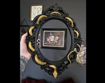 Handgemaakte sierlijke ovale gips Snake Serpent Frame (Goth, Gothic, Dark academia, slangen, alternatief, galerijwand)