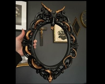 Handmade Ornate Oval Plaster Snake Serpent Frame With Baphomet (Goth, Gothic, Occult, Satanic, Alternative)