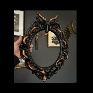 Handmade Ornate Oval Plaster Snake Serpent Frame With Baphomet (Goth, Gothic, Occult, Satanic, Alternative)