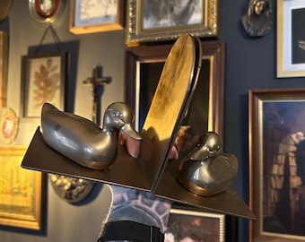 PAIR vintage brass duck book ends