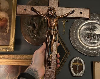 Vintage LARGE metal casket/funeral crucifix goth macabre religious