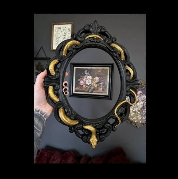 Handmade Ornate Oval Plaster Snake Serpent Frame (Goth, Gothic, Dark academia, snakes, alternative, gallery wall)
