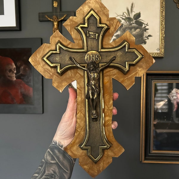 Large Ornate Antique/Vintage Crucifix (religious, cross, jesus, wall art, gallery wall, goth, gothic, dark decor, catholic)