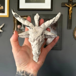 Handmade Plaster Scagliola Baphomet Wall Ornament (goat, baphomet, satanic, occult, dark, goth, gothic, maximalist, wall decor, marble, art)
