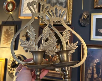 Pair vintage brass candle Sconces, Mid-Century Wall Decor