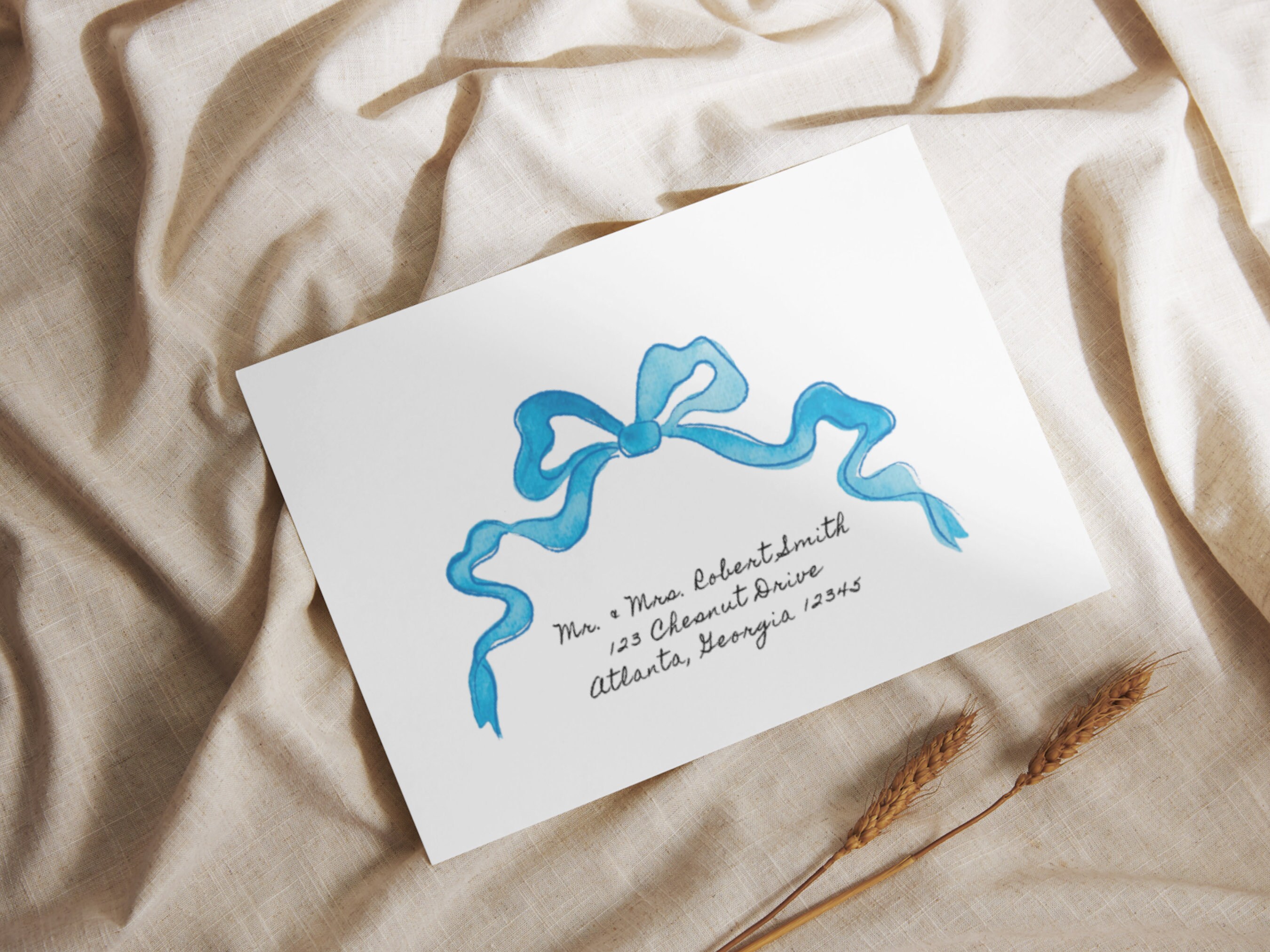 Bow Hand Painted Printed Envelope, Guest Addressing, Return Address ...