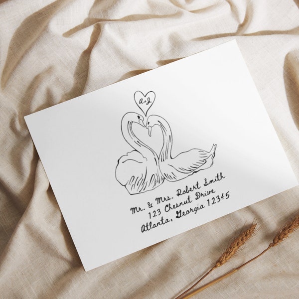 Printed Envelopes with Hand Drawn Illustration, Guest Addressing, Return Address Printing, Modern White Envelopes, A7