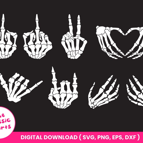 Skeleton Hands Bundle, skeleton peace sign, Skeleton middle finger, (instant download)