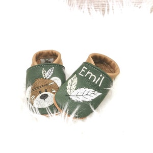 Crawling shoes with name Indian boho bear dark