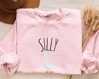 Embroidered Silly Goose Sweatshirt: Funny Crewneck Sweater
