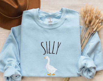 Embroidered Silly Goose Sweatshirt: Funny Crewneck Hoodie