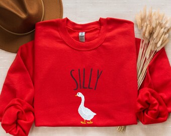 Funny Silly Goose Embroidered Crewneck Sweatshirt