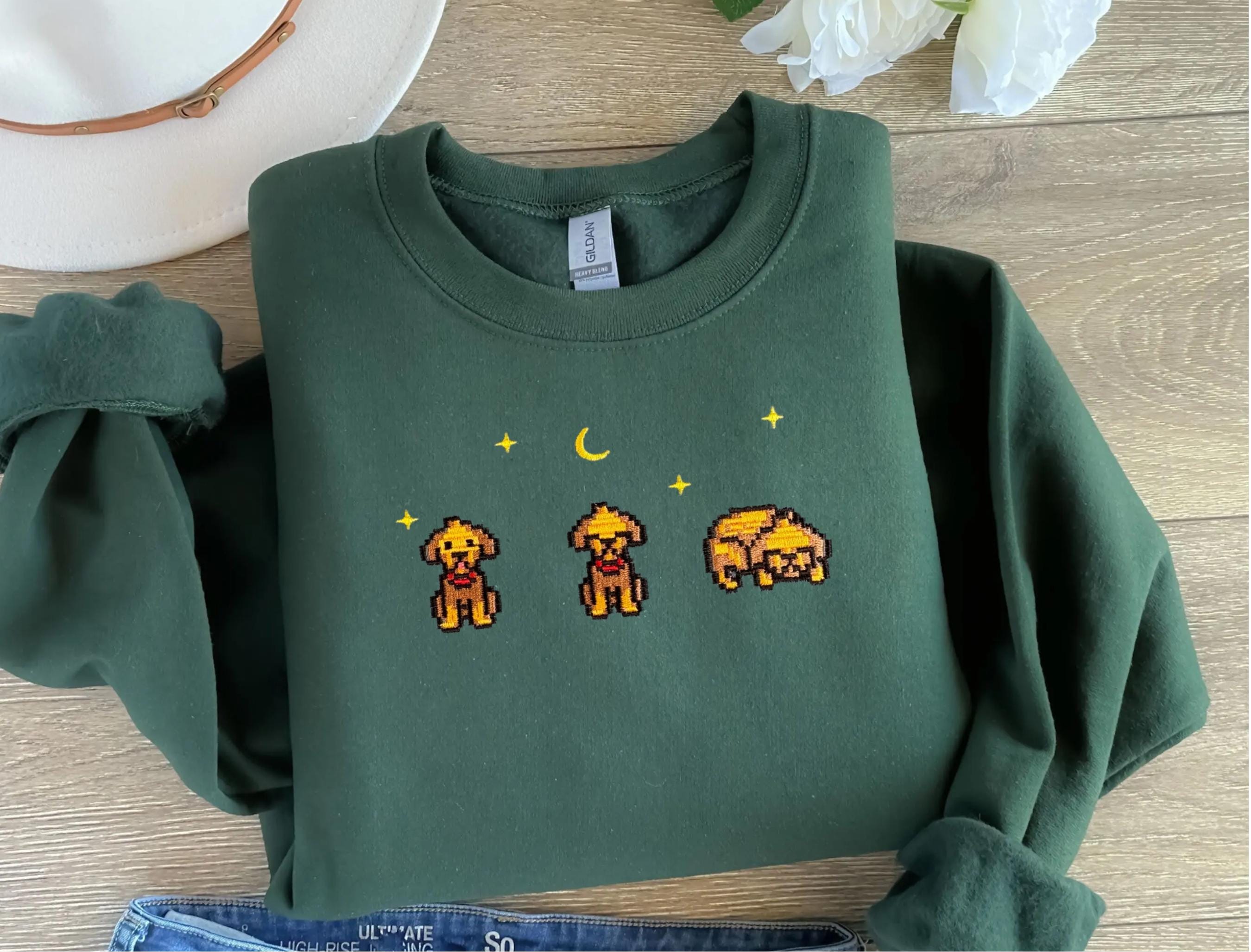 EMBROIDERED Stardew Valley Dog Sweatshirt – Custom Handmade Cottagecore Apparel – Soft, Stylish, and Perfect for Devoted Stardew Fans