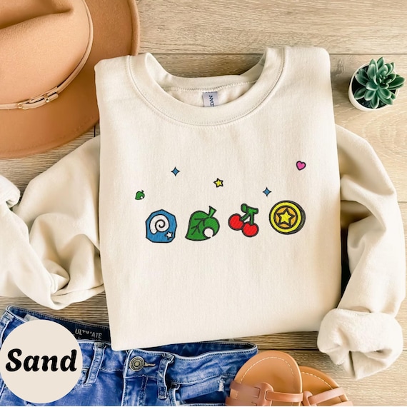 Embroidered Animal Crossing Sweatshirt • Cozy ACNH Gamer Crewneck • Kawaii Cottagecore Pixel Art Sweater Gift