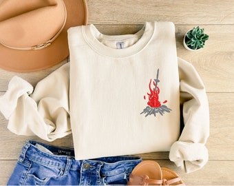 Dark Souls Bonfire Embroidered Sweatshirt: Cozy Gamer Hoodie