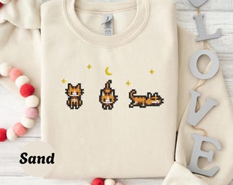EMBROIDERED Stardew Valley Cat Sweatshirt, Yellow Cat, Perfect Gift for Gamers, Stand out with Gaming-inspired Fashion, Cute Gaming Shirt