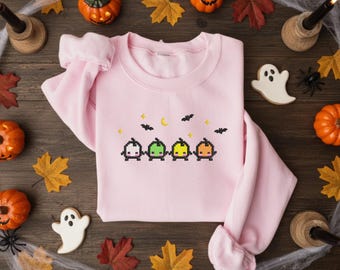 EMBROIDERED Stardew Valley Junimo Halloween Sweatshirt | Spooky Cozy Gamer Gift | Festive Geek Chic Apparel