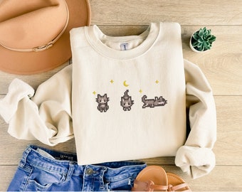 EMBROIDERED Stardew Valley Cat Sweatshirt, Perfect Gift for Gamers, Stand out with Gaming-inspired Fashion, Cozy & Cute Gaming Attire