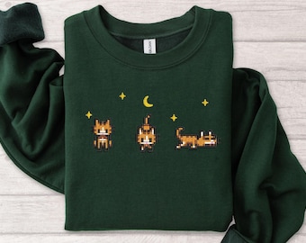 EMBROIDERED Stardew Valley Cat Sweatshirt, Yellow Cat, Perfect Gift for Gamers, Stand out with Gaming-inspired Fashion, Cute Gaming Shirt