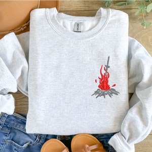 Dark Souls Bonfire EMBROIDERED Sweatshirt, Handmade Gaming Hoodie, Geek Chic Fashion, Cozy Gamer Apparel, Perfect Gift for Gamers