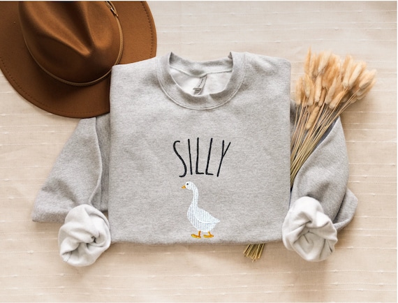 Embroidered Silly Goose Crewneck Sweatshirt - Funny Goose Sweater