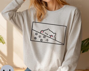 Sudadera con dados de gato bordados, regalo para gamers de DnD, jersey acogedor para juegos de rol de mesa, colores cómodos AA08