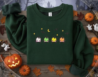 EMBROIDERED Stardew Valley Junimo Halloween Sweatshirt | Spooky Cozy Gamer Gift | Festive Geek Chic Apparel